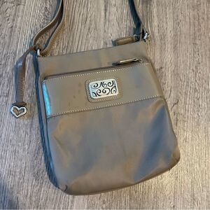 BRIGHTON Taupe Gray Nylon Patent Leather Crossbody Bag